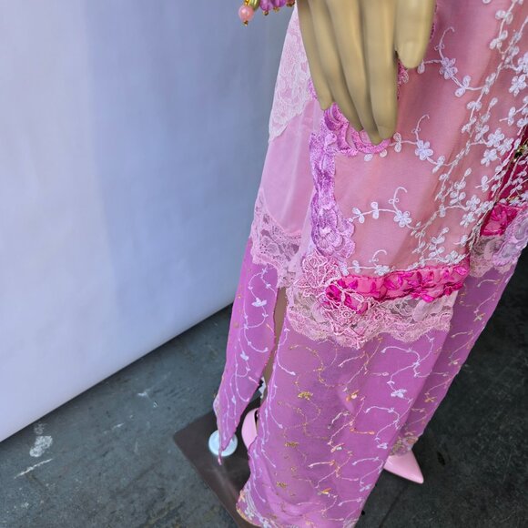 One-of-a-Kind Rose Garden Slip Dress - Vintage Lace & Embroidered Chiffon - Picture 9 of 11